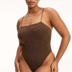 Good American Sparkle Rib 90's Chocolate Bodysuit